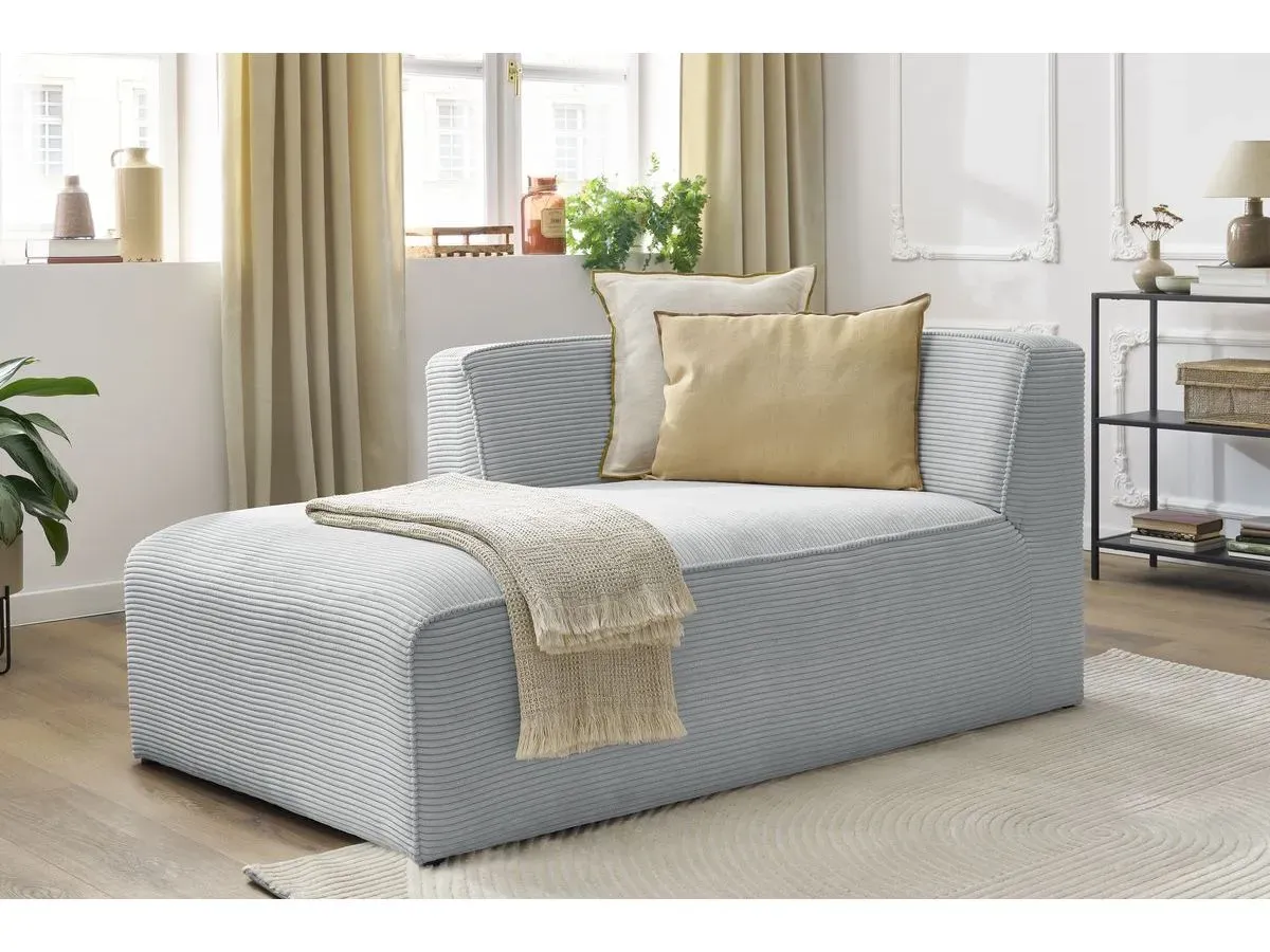 Méridienne pour canapé modulable MEGEVE tissu velours côtelé gris clair  angle gauche BOBOCHIC 1 places