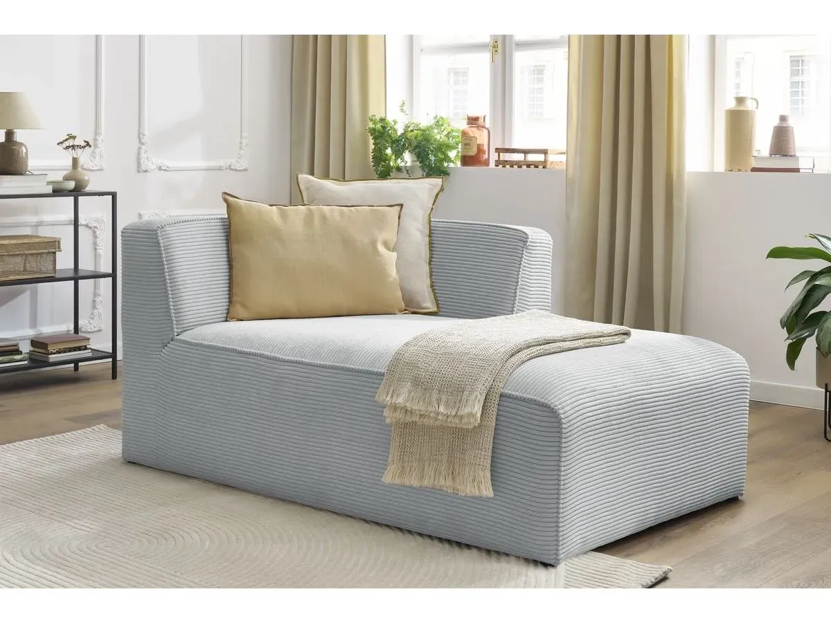 Méridienne pour canapé modulable MEGEVE tissu velours côtelé gris clair  angle droit BOBOCHIC 1 places