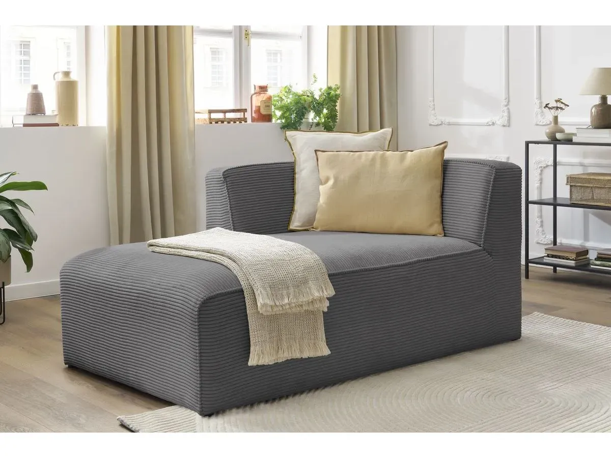 Méridienne pour canapé modulable MEGEVE tissu velours côtelé gris foncé  angle gauche BOBOCHIC 1 places