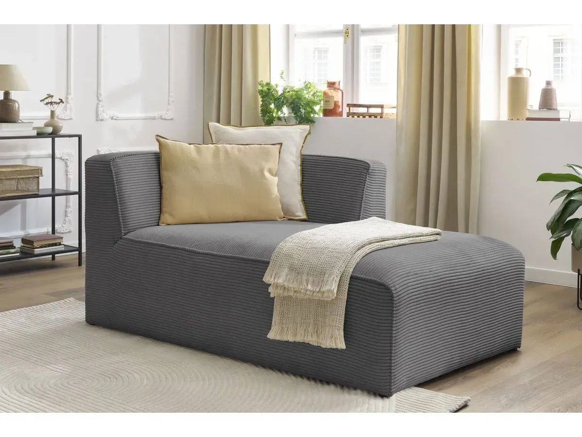 Méridienne pour canapé modulable MEGEVE tissu velours côtelé gris foncé  angle droit BOBOCHIC 1 places