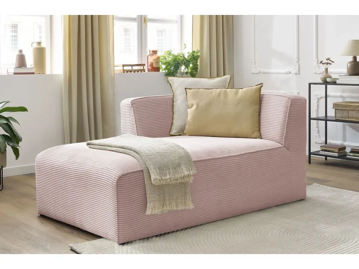 Méridienne pour canapé modulable MEGEVE tissu velours côtelé rose  angle gauche BOBOCHIC 1 places