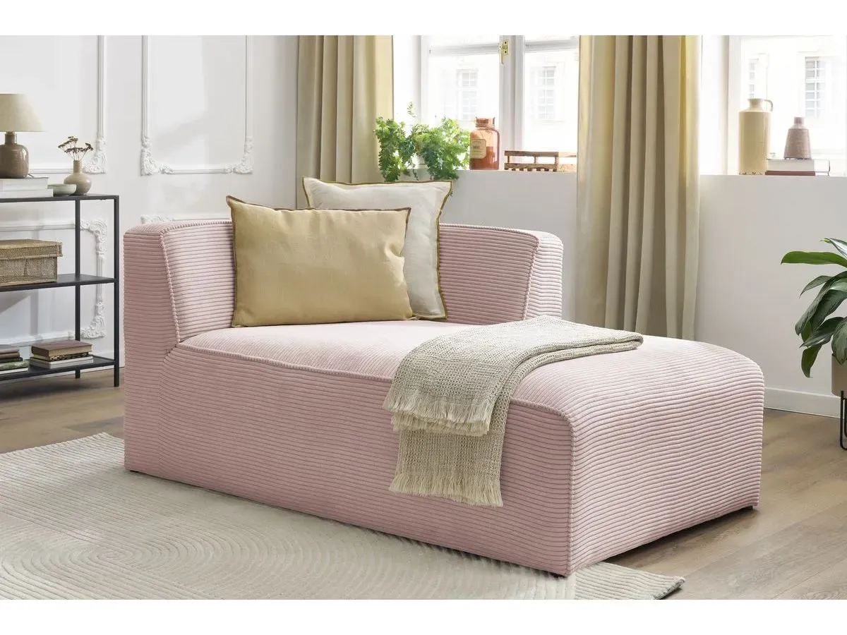 Méridienne pour canapé modulable MEGEVE tissu velours côtelé rose  angle droit BOBOCHIC 1 places