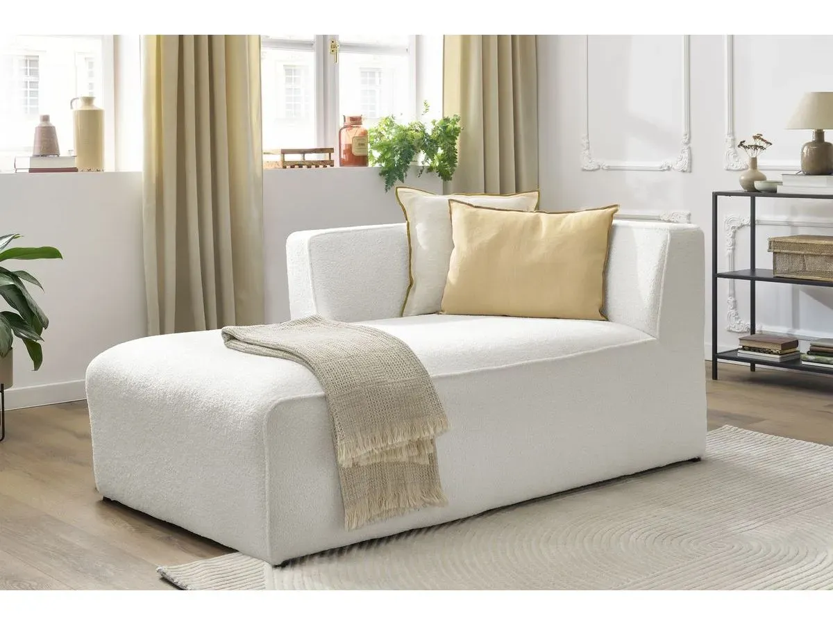 Méridienne pour canapé modulable MEGEVE tissu bouclette blanc  angle gauche BOBOCHIC 1 places