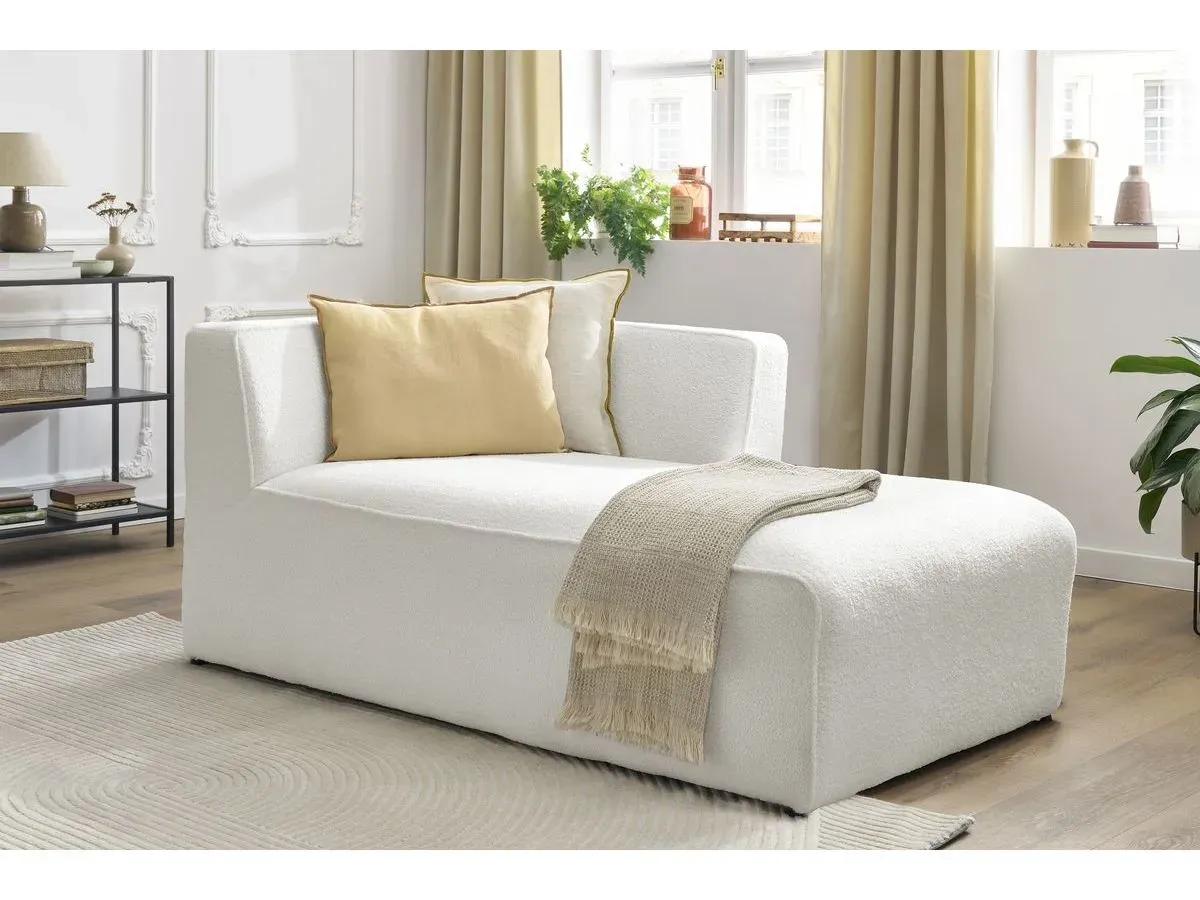 Méridienne pour canapé modulable MEGEVE tissu bouclette blanc  angle droit BOBOCHIC 1 places