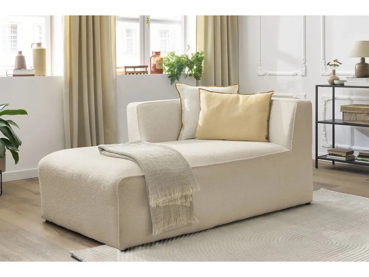 Méridienne pour canapé modulable MEGEVE tissu bouclette beige  angle gauche BOBOCHIC 1 places