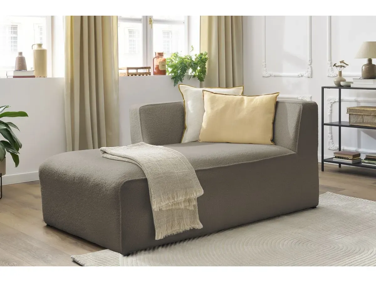 Méridienne pour canapé modulable MEGEVE tissu bouclette marron  angle gauche BOBOCHIC 1 places