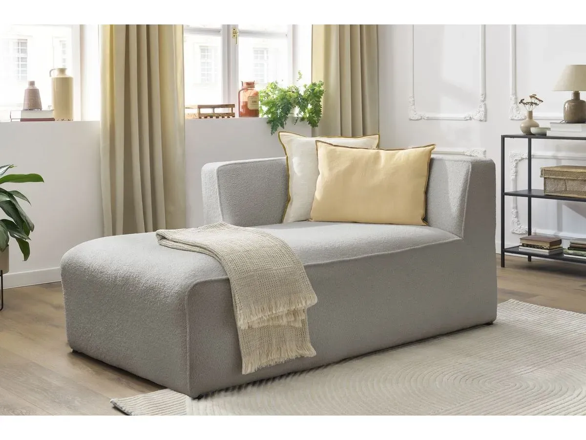 Méridienne pour canapé modulable MEGEVE tissu bouclette gris clair  angle gauche BOBOCHIC 1 places