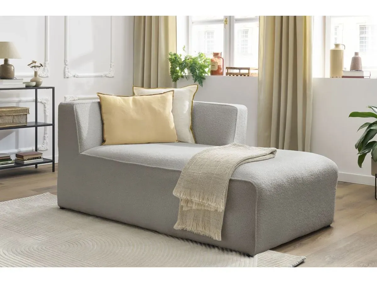 Méridienne pour canapé modulable MEGEVE tissu bouclette gris clair  angle droit BOBOCHIC 1 places