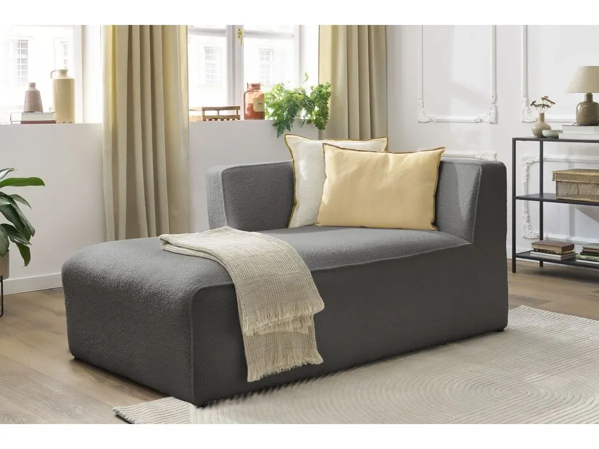 Méridienne pour canapé modulable MEGEVE tissu bouclette gris foncé  angle gauche BOBOCHIC 1 places