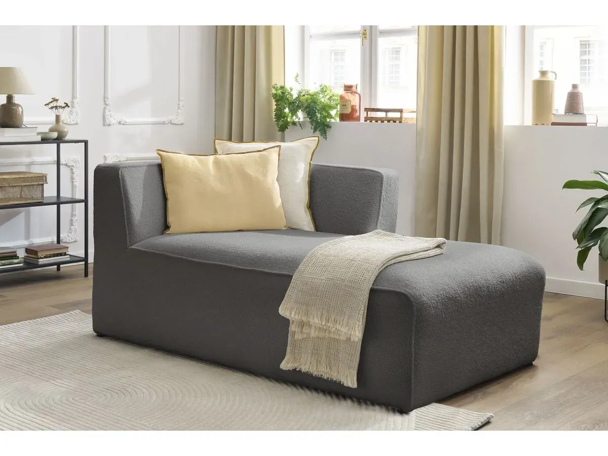 Méridienne pour canapé modulable MEGEVE tissu bouclette gris foncé  angle droit BOBOCHIC 1 places