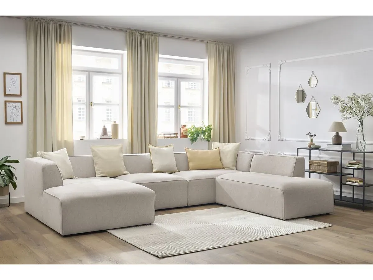 Canapé panoramique fixe MEGEVE tissu chiné beige  angle gauche BOBOCHIC 5 places