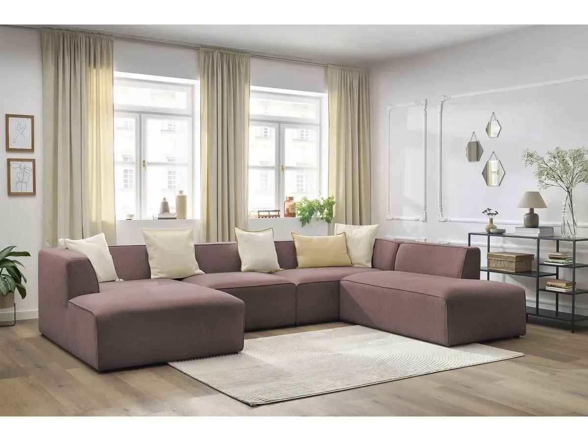 Canapé panoramique fixe MEGEVE tissu chiné rose  angle gauche BOBOCHIC 5 places