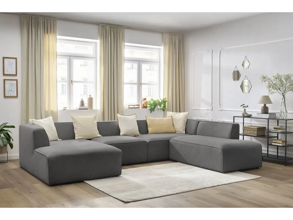 Canapé panoramique fixe MEGEVE tissu chiné gris foncé  angle gauche BOBOCHIC 5 places