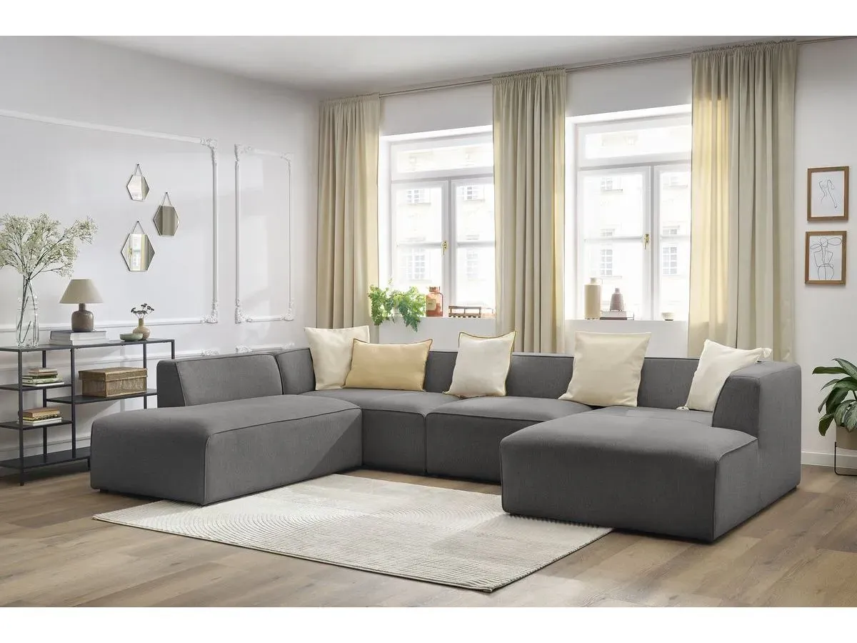 Canapé panoramique fixe MEGEVE tissu chiné gris foncé  angle droit BOBOCHIC 5 places