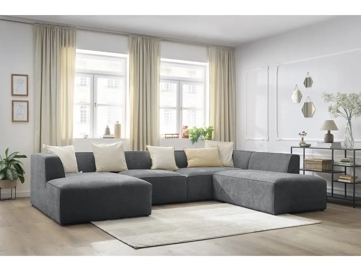 Canapé panoramique fixe MEGEVE tissu texturé gris foncé  angle gauche BOBOCHIC 5 places