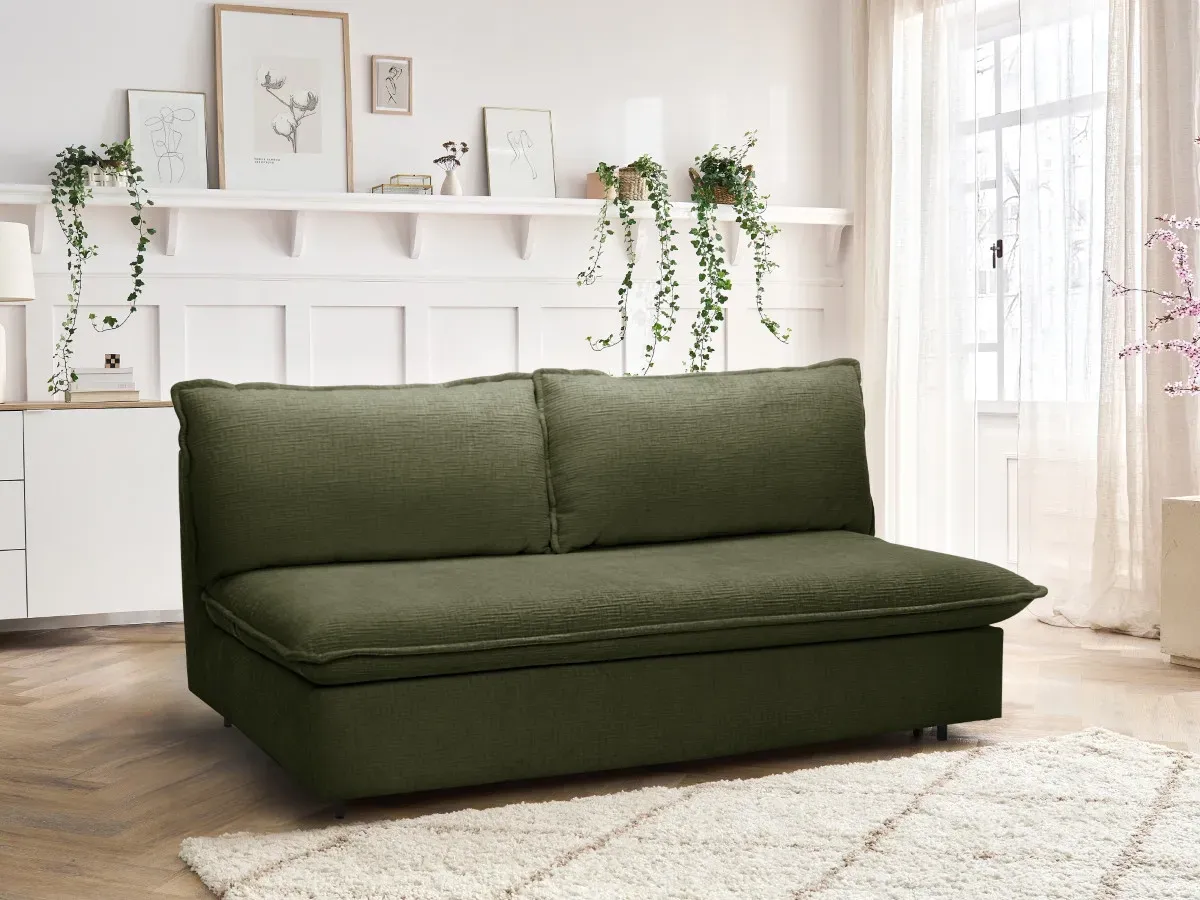 Canapé droit convertible ouverture express ISADORA tissu texturé vert   BOBOCHIC 3 places