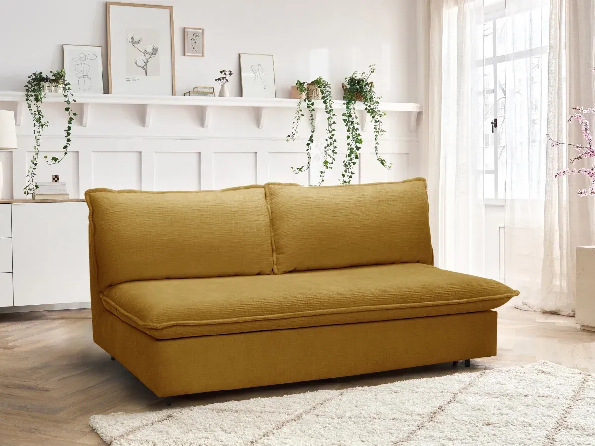 Canapé droit convertible ouverture express ISADORA tissu texturé jaune   BOBOCHIC 3 places