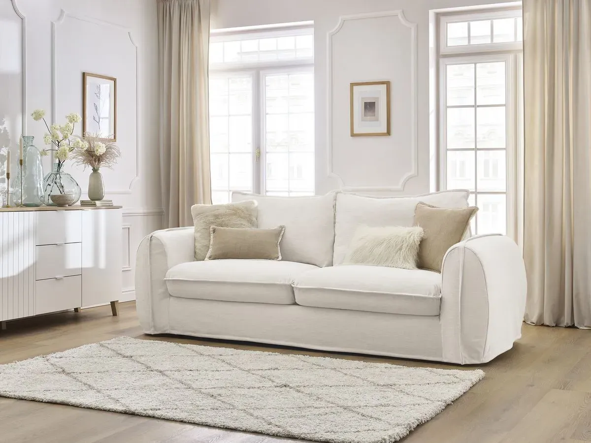 Canapé droit convertible ARCHIMEDE ouverture express déhoussable beige 160x194  BOBOCHIC 3 places