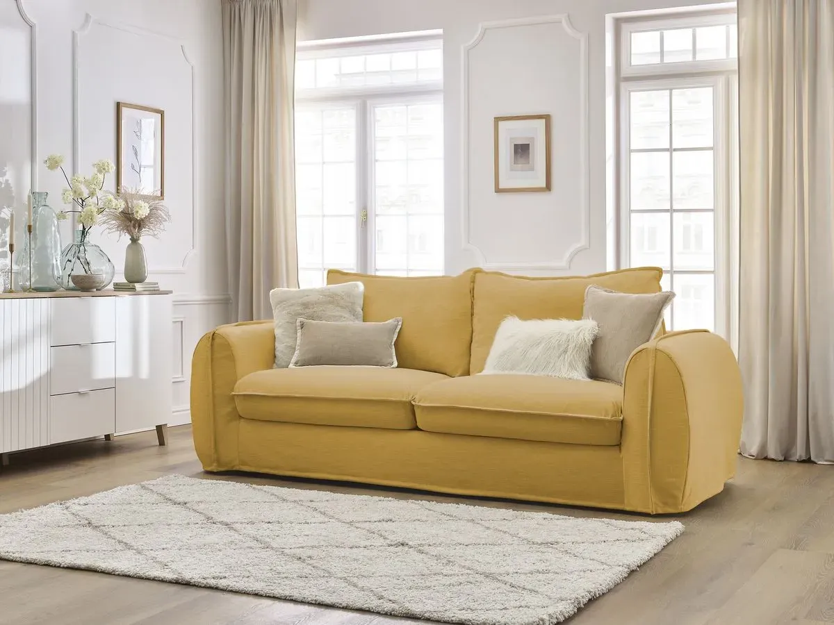 Canapé droit convertible ARCHIMEDE ouverture express déhoussable jaune 140x194  BOBOCHIC 3 places