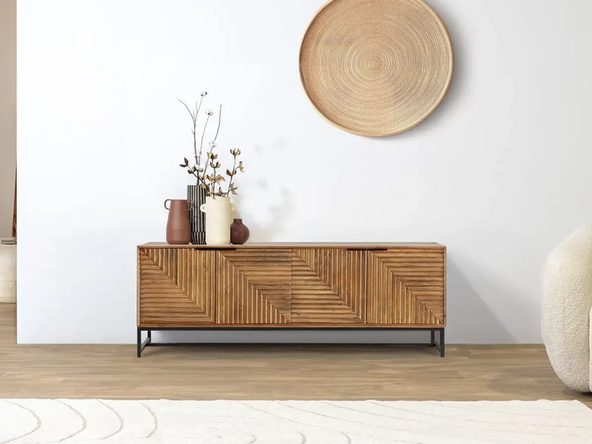 Meuble TV 4 portes 160 cm NAOMIE bois massif d'acacia    BOBOCHIC