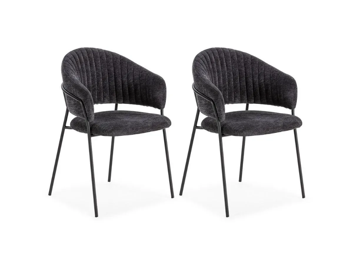 Lot de 2 chaises LOU tissu texturé gris foncé   BOBOCHIC