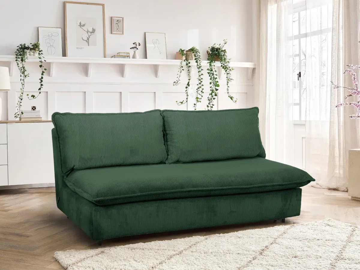 Canapé droit convertible ouverture express ISADORA velours côtelé vert   BOBOCHIC 3 places