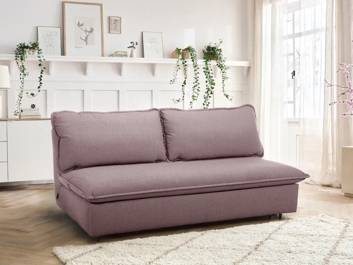 Canapé droit convertible ouverture express ISADORA tissu chiné rose   BOBOCHIC 3 places