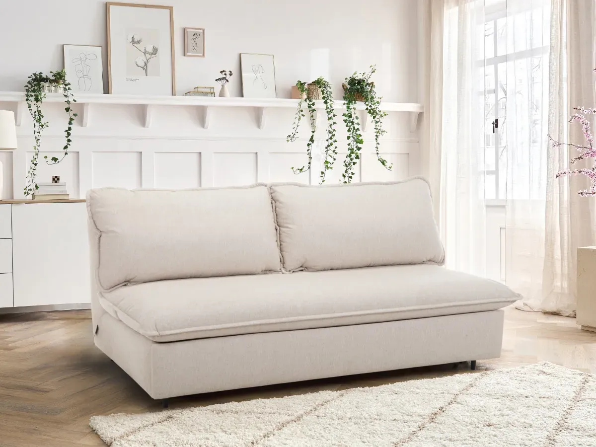 Canapé droit convertible ouverture express ISADORA tissu chiné beige   BOBOCHIC 3 places