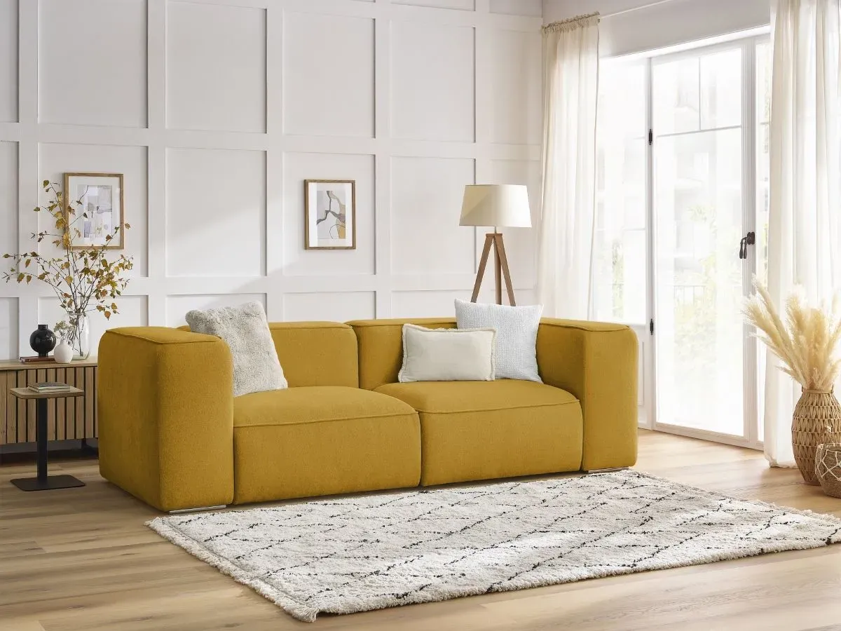 Canapé droit fixe 2 places ZEPHYR jaune   BOBOCHIC