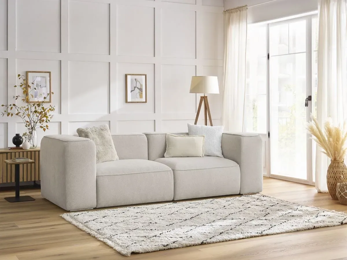 Canapé droit fixe 2 places ZEPHYR beige   BOBOCHIC