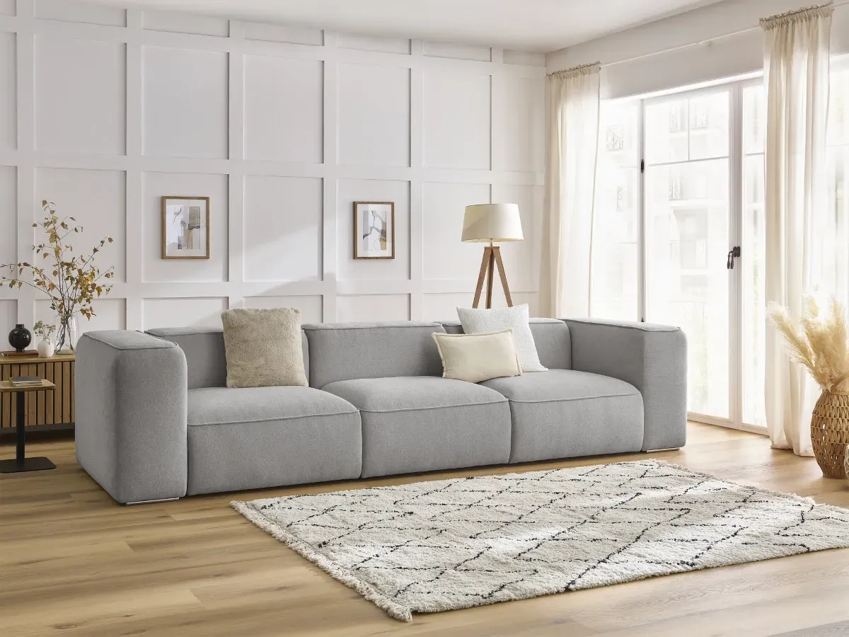 Canapé droit fixe 3 places ZEPHYR gris clair   BOBOCHIC