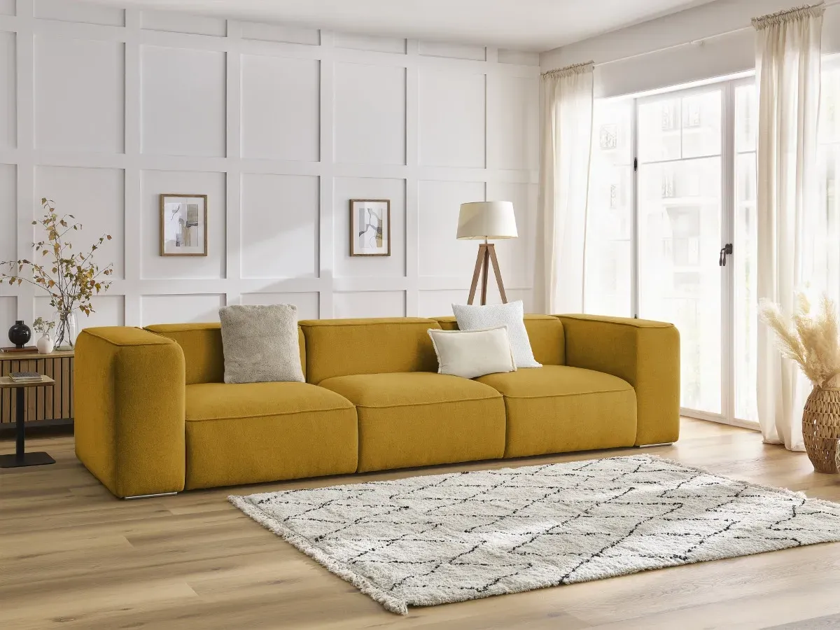 Canapé droit fixe 3 places ZEPHYR jaune   BOBOCHIC