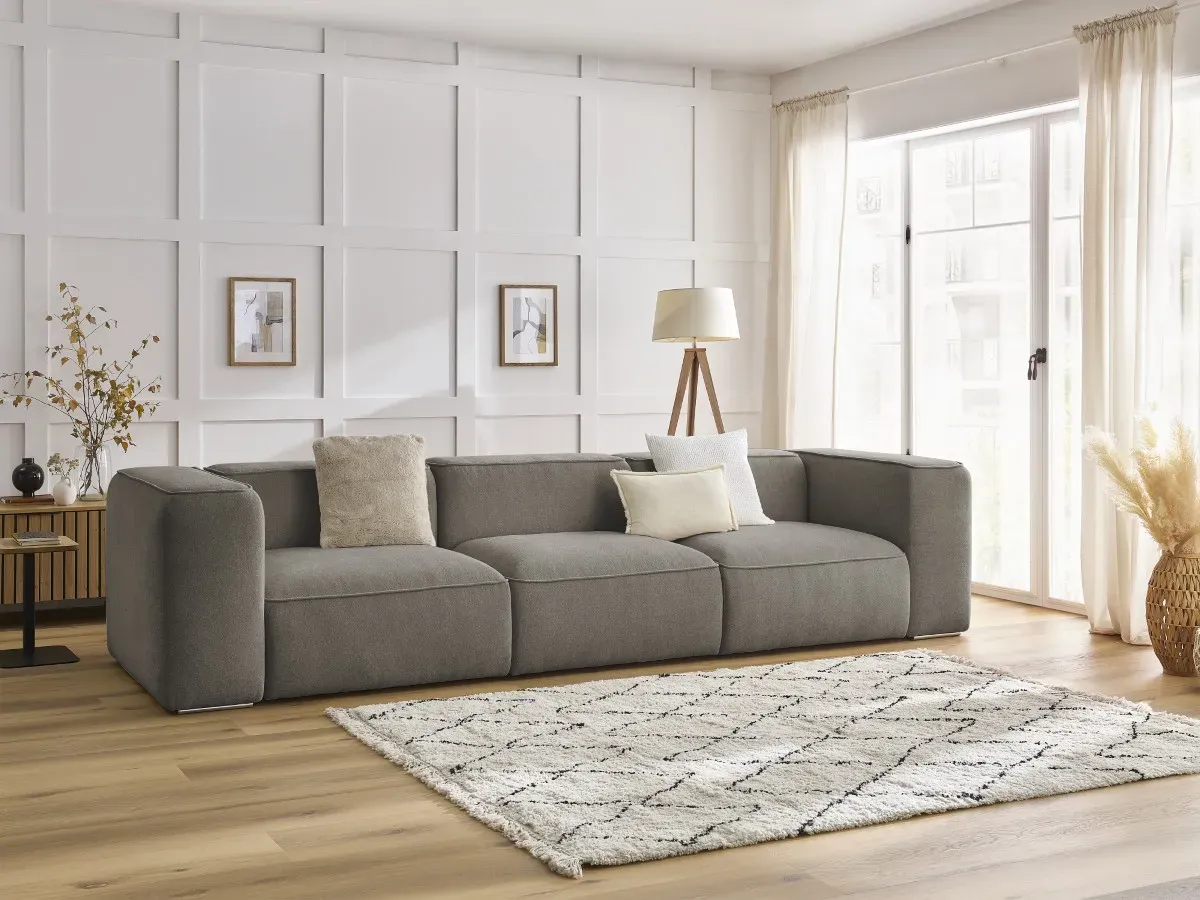 Canapé droit fixe 3 places ZEPHYR taupe   BOBOCHIC