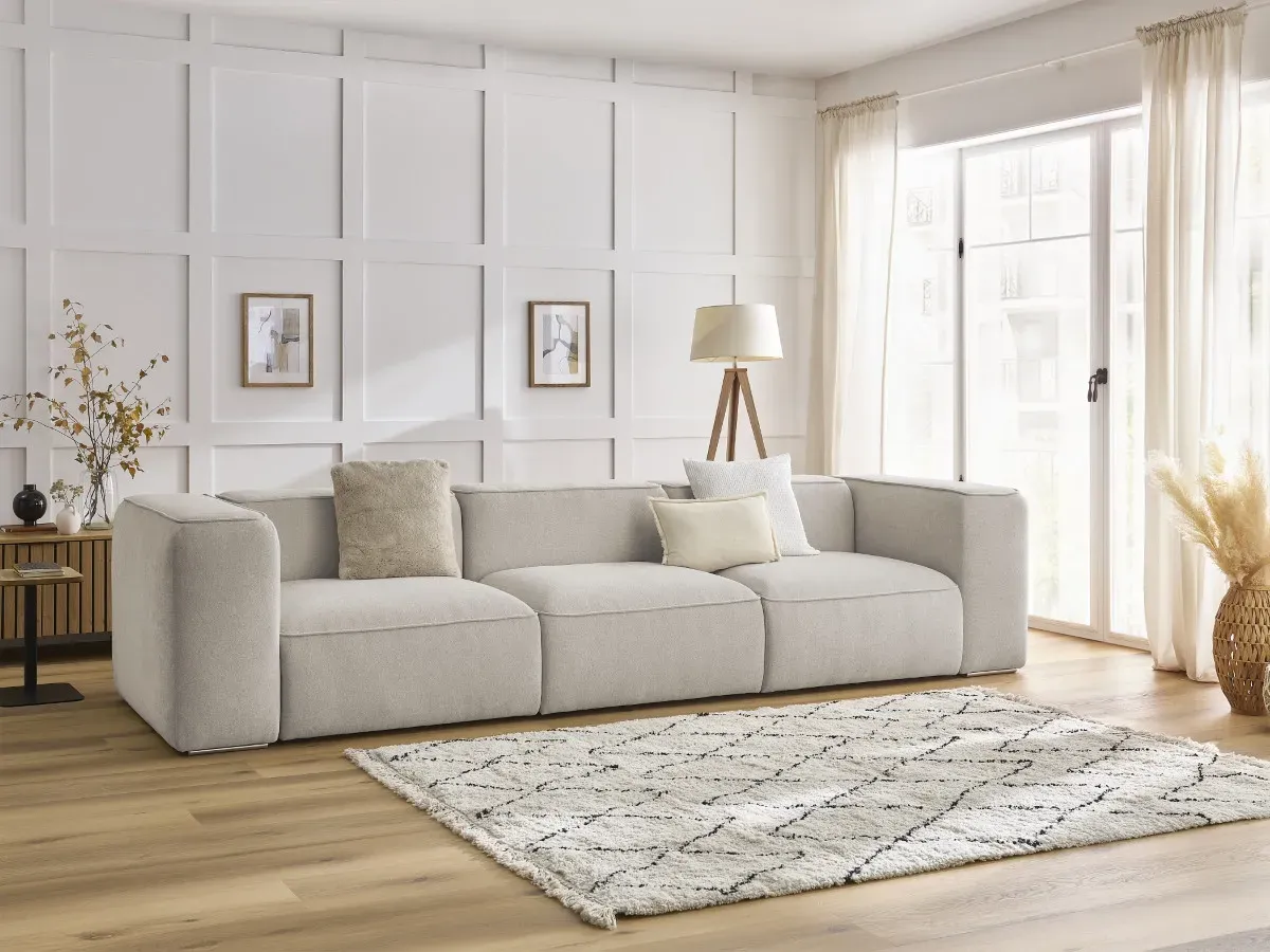 Canapé droit fixe 3 places ZEPHYR beige   BOBOCHIC