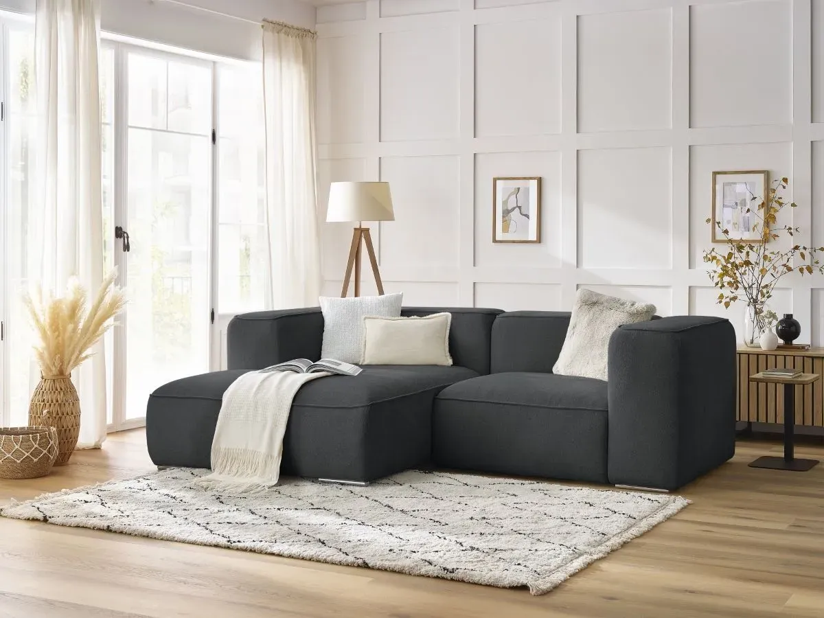 Canapé d'angle fixe compact ZEPHYR gris foncé  angle gauche BOBOCHIC 3 places