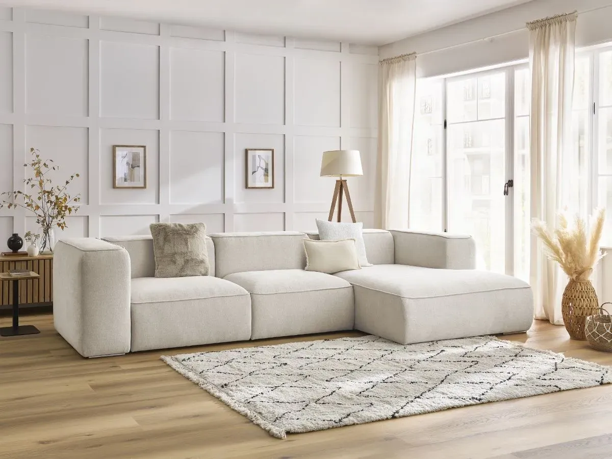 Canapé d'angle fixe ZEPHYR blanc  angle droit BOBOCHIC 4 places