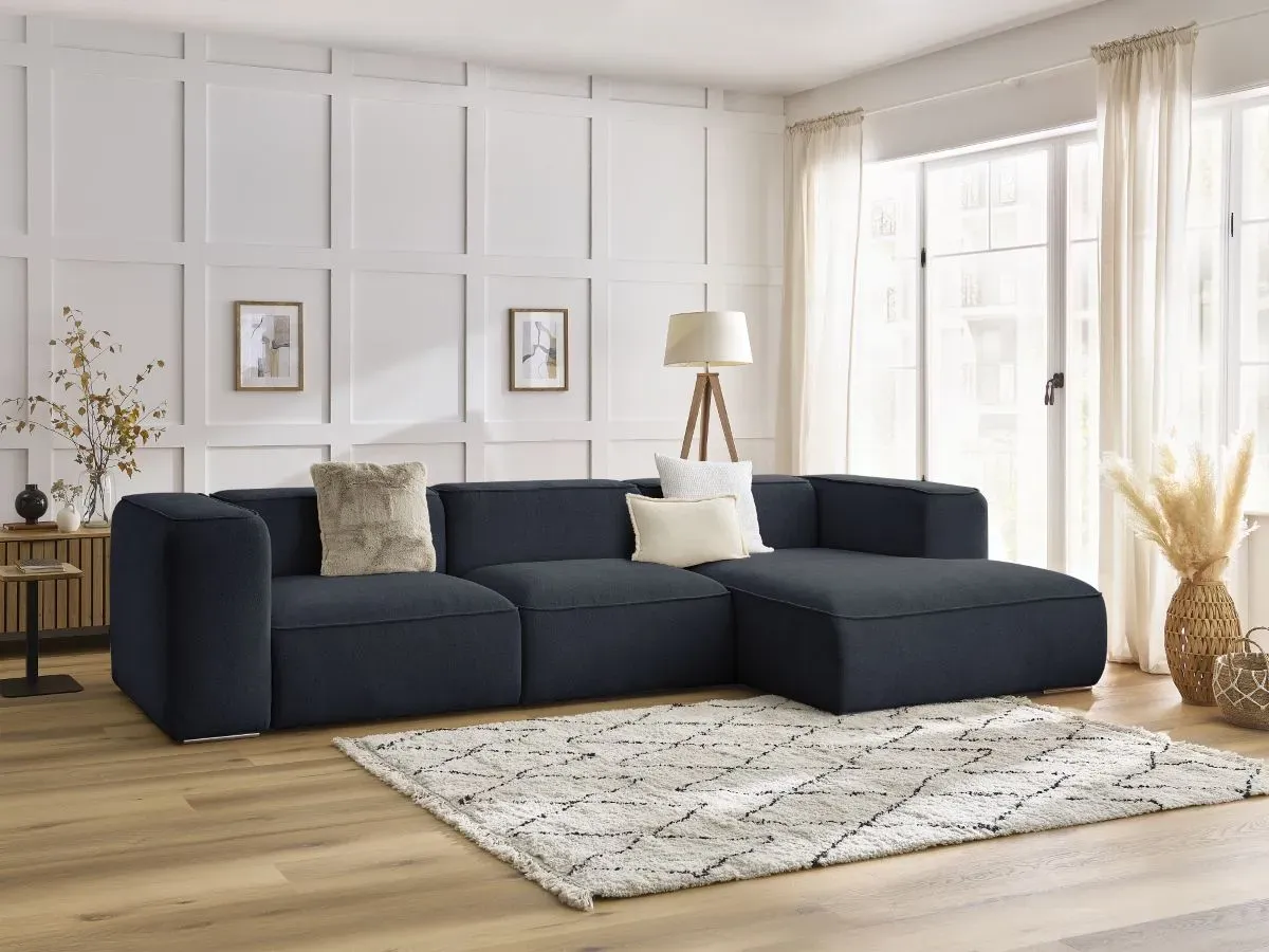 Canapé d'angle fixe ZEPHYR bleu foncé  angle droit BOBOCHIC 4 places