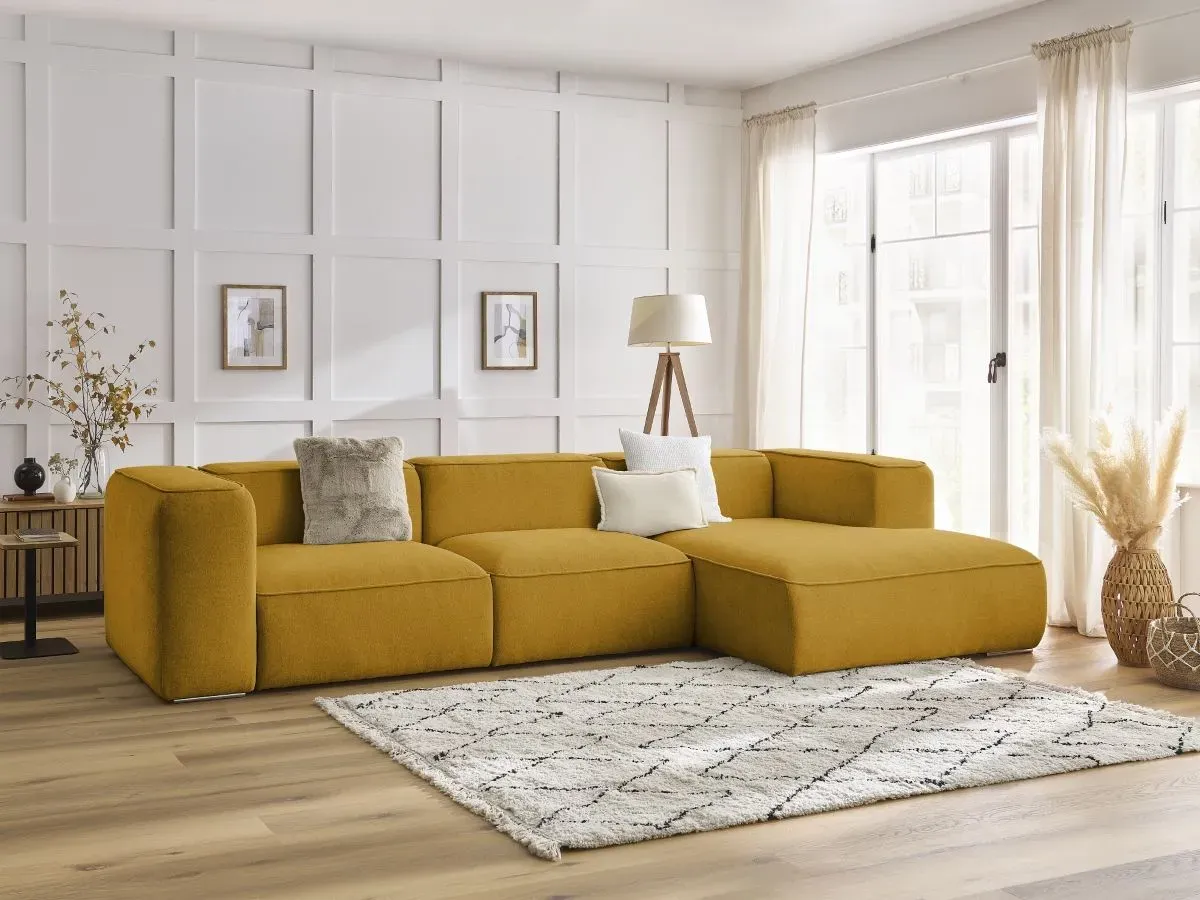Canapé d'angle fixe ZEPHYR jaune  angle droit BOBOCHIC 4 places