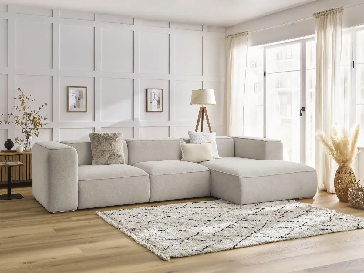 Canapé d'angle fixe ZEPHYR beige  angle droit BOBOCHIC 4 places