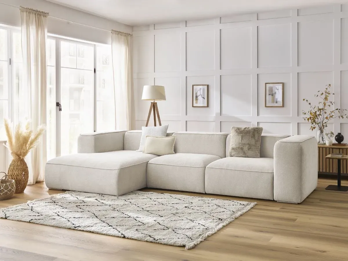 Canapé d'angle fixe ZEPHYR blanc  angle gauche BOBOCHIC 4 places