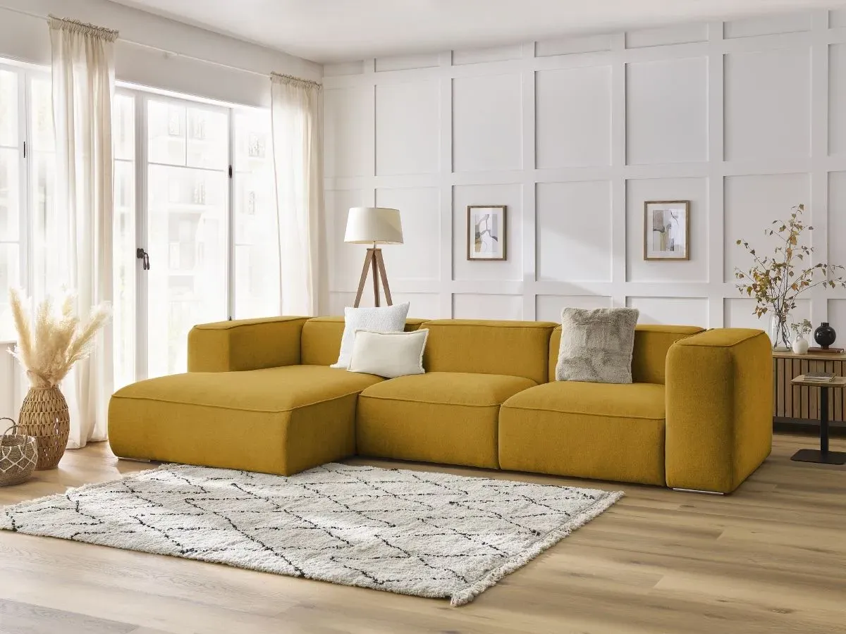 Canapé d'angle fixe ZEPHYR jaune  angle gauche BOBOCHIC 4 places