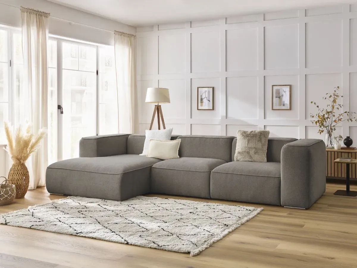 Canapé d'angle fixe ZEPHYR taupe  angle gauche BOBOCHIC 4 places