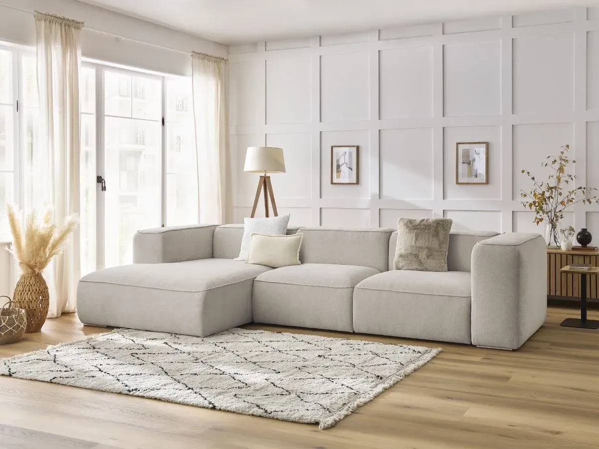 Canapé d'angle fixe ZEPHYR beige  angle gauche BOBOCHIC 4 places