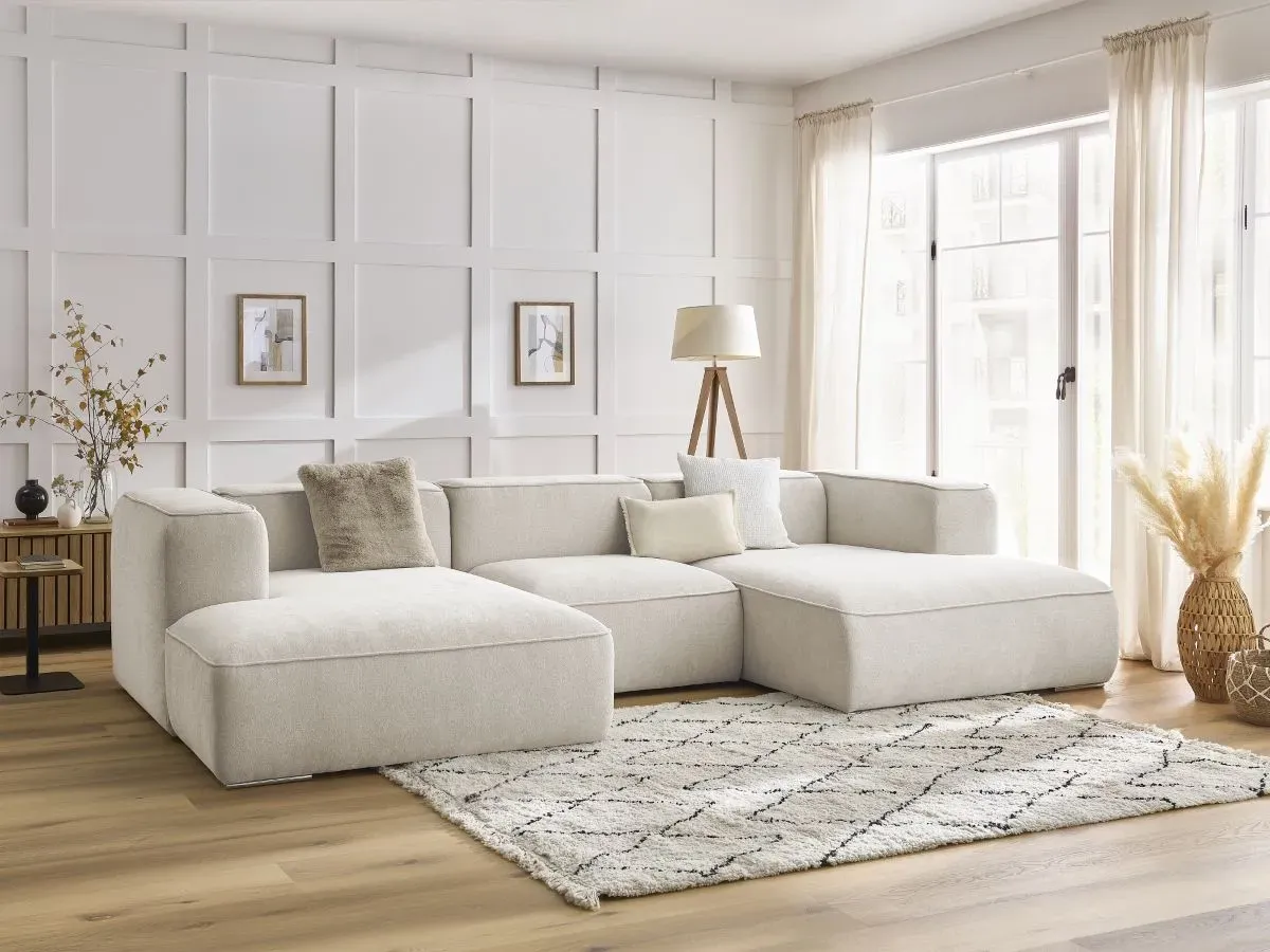 Canapé panoramique fixe ZEPHYR blanc   BOBOCHIC 4 places