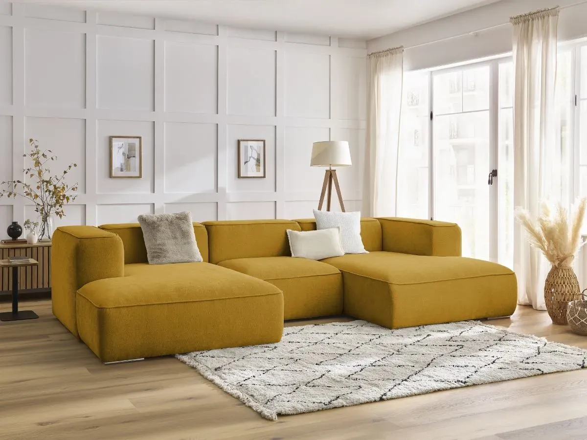 Canapé panoramique fixe ZEPHYR jaune   BOBOCHIC 4 places