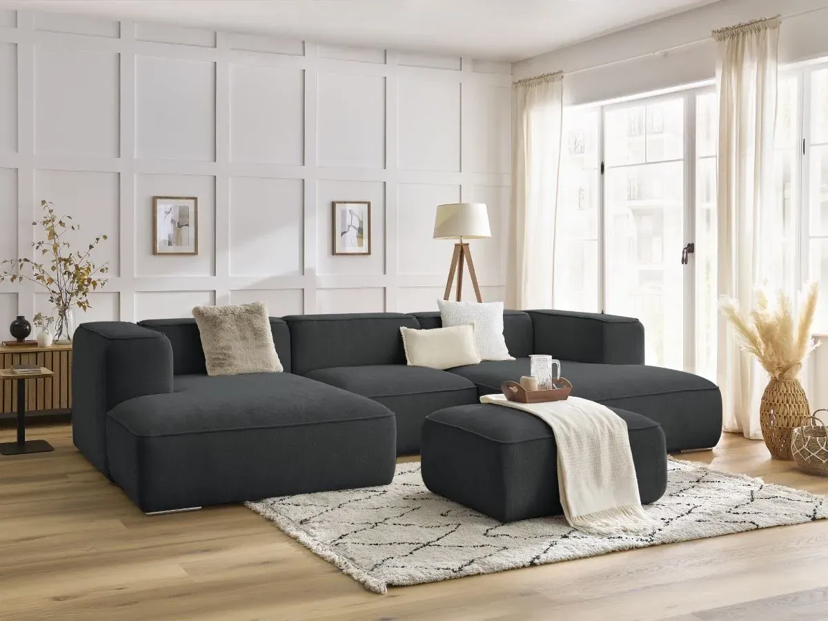 Canapé panoramique fixe ZEPHYR avec pouf gris foncé   BOBOCHIC 5 places