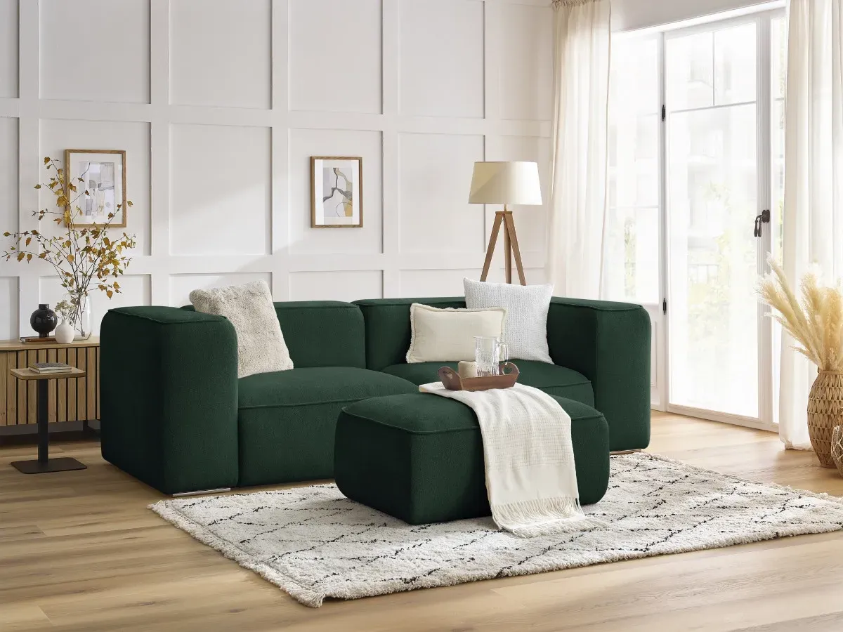 Canapé droit fixe 2 places ZEPHYR avec pouf vert   BOBOCHIC