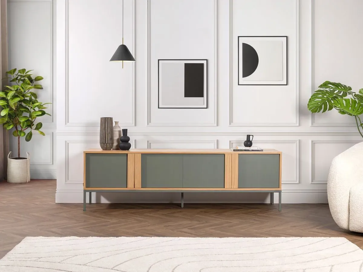 Meuble TV 4 portes 180 cm SOHO vert avec pieds en métal    BOBOCHIC