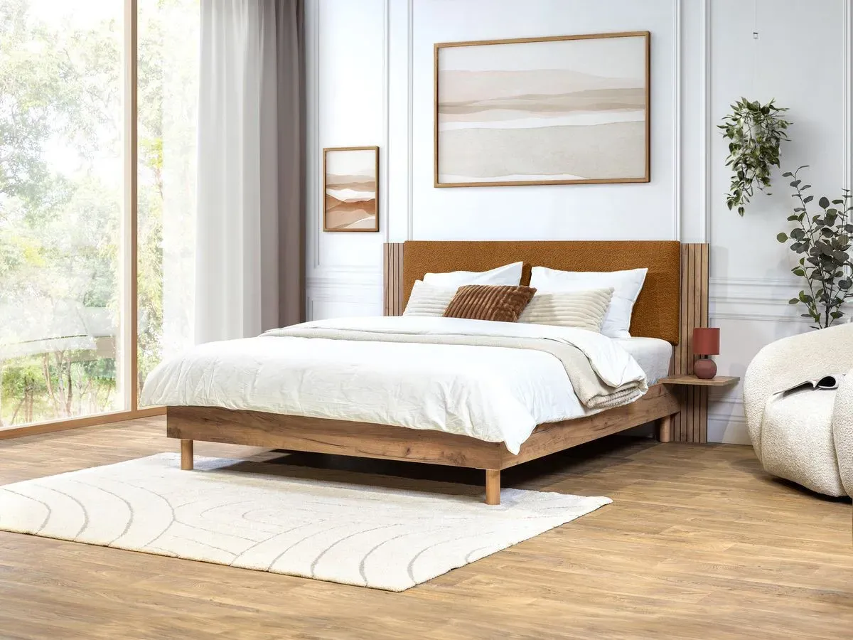 Lit LIOR lattes massives pieds en bois naturel jaune 160x200  BOBOCHIC