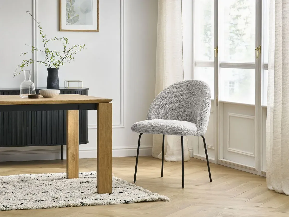 Chaise LALIE tissu chiné et pieds métal noir gris clair   BOBOCHIC